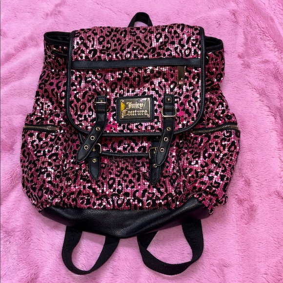Juicy Couture Handbags - Juicy Couture Sequin Pink and Black Leopard Print Full-size Backpack